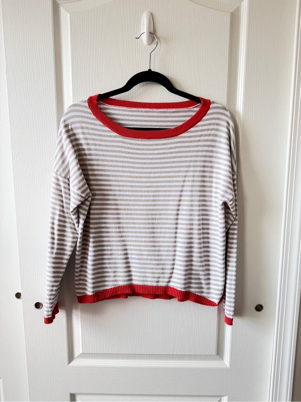 Striped Long-Sleeve Top with Red/Orange Trim